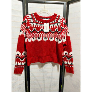 John + Jenn Red Fair Isle Sweater S/P NWT Revolve Acrylic Winter Cozy Knit